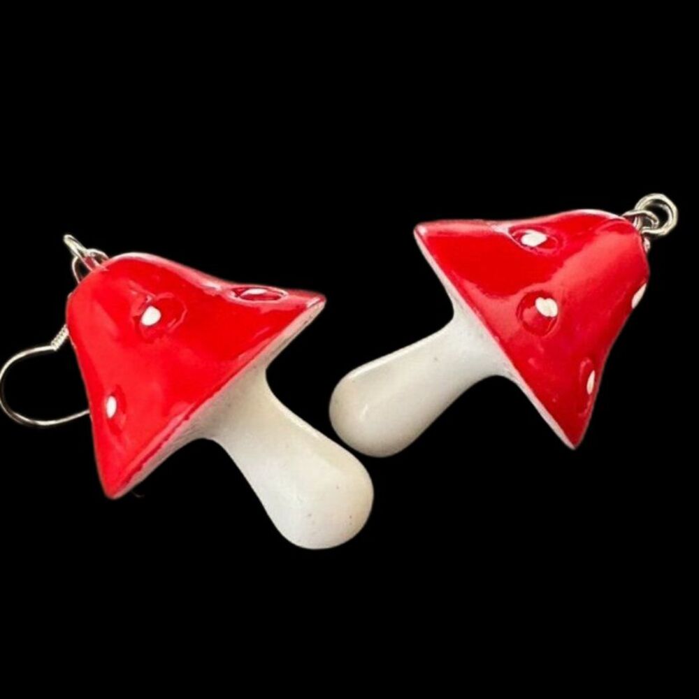 Red Big Psychedelic Cartoon Mushroom Drop Earrings